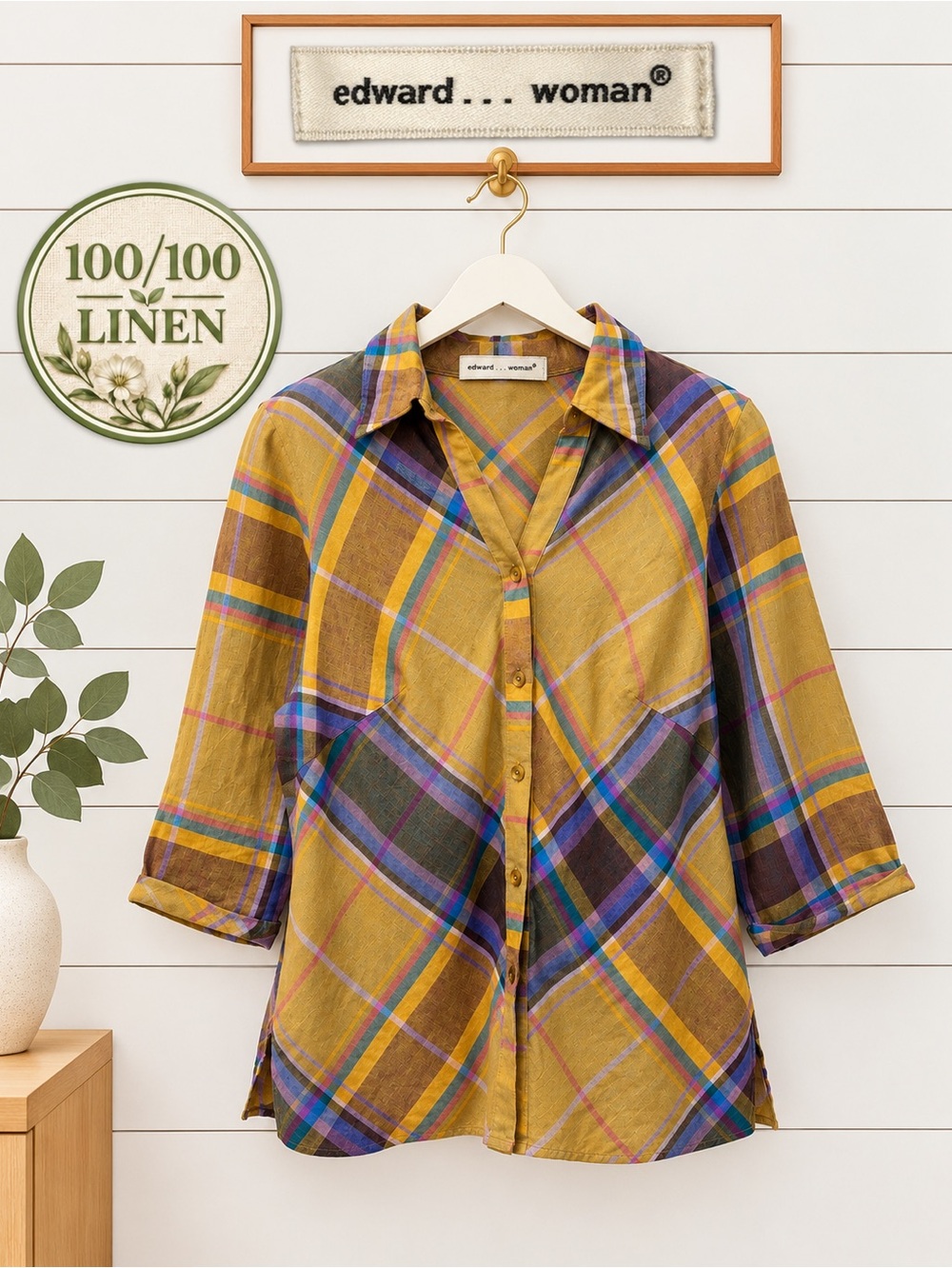 Edward… Woman Multicolour Plaid Linen Shirt – 1X